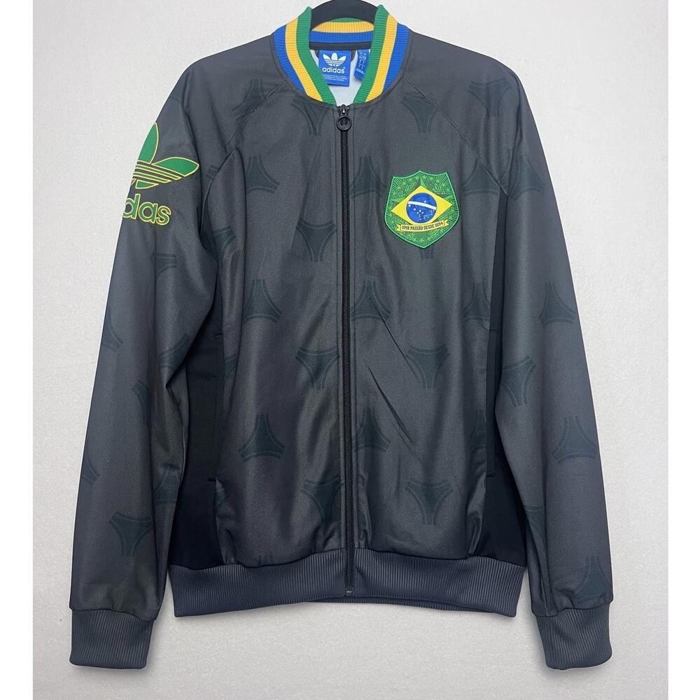 Adidas Brazil Track Jacket Mens Black Retro Full Zip National Team Soccer Size L
